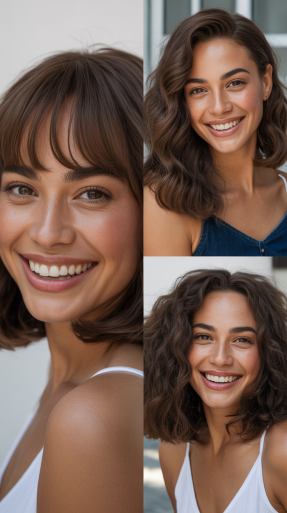 Long Bob With Curtain Bangs And Beach Waves