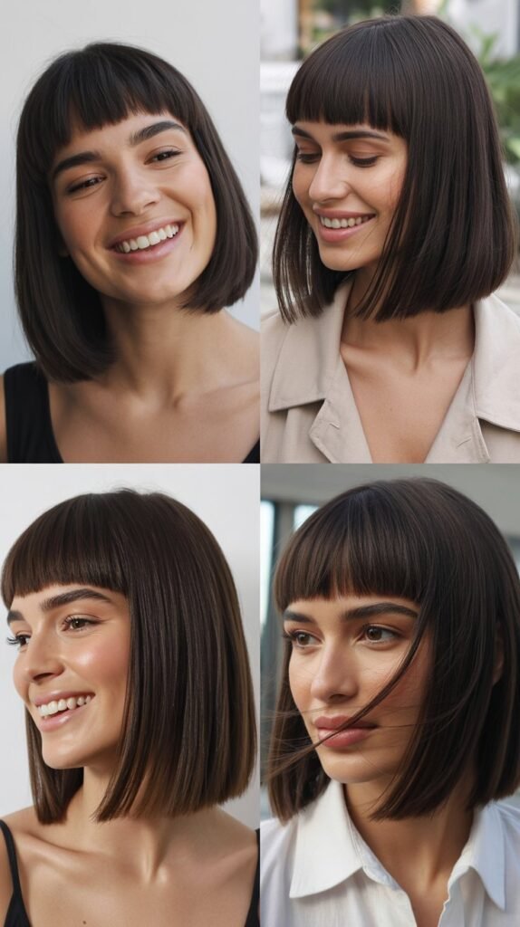 Sleek Long Bob with Geometric Bangs