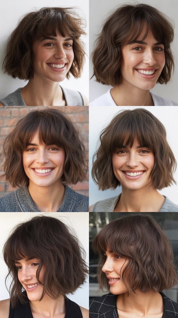 Messy Lob With Undone Curtain Bangs