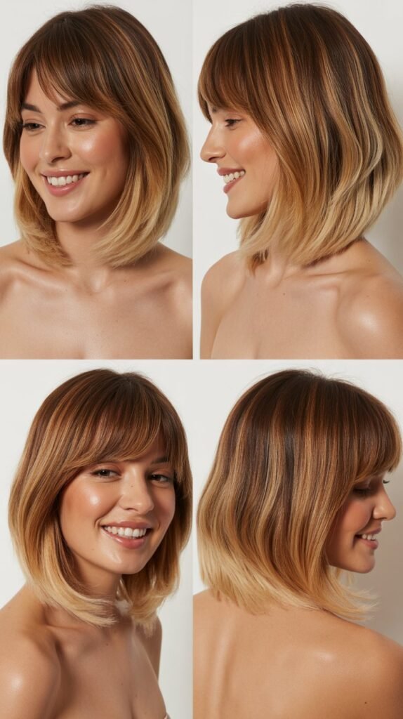 Ombre Lob With Graduated Curtain Bangs