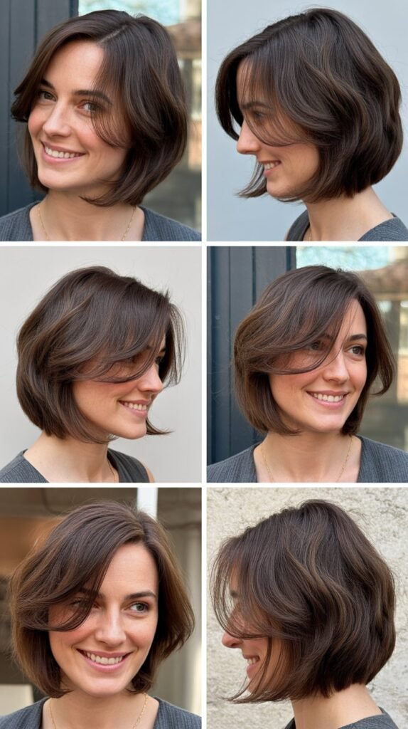 Asymmetrical Lob With Side-Swept Curtain Bangs