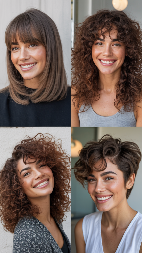 Long Bob With Curtain Bangs And Ash Brown Color