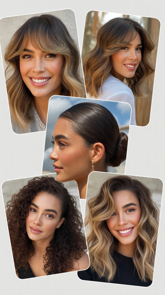 Side-Swept Curtain Bangs with Balayage and Layers