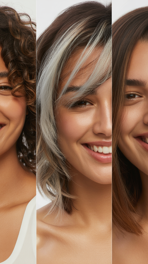 Asymmetrical Lob With Silver Balayage and Diagonal Fringe