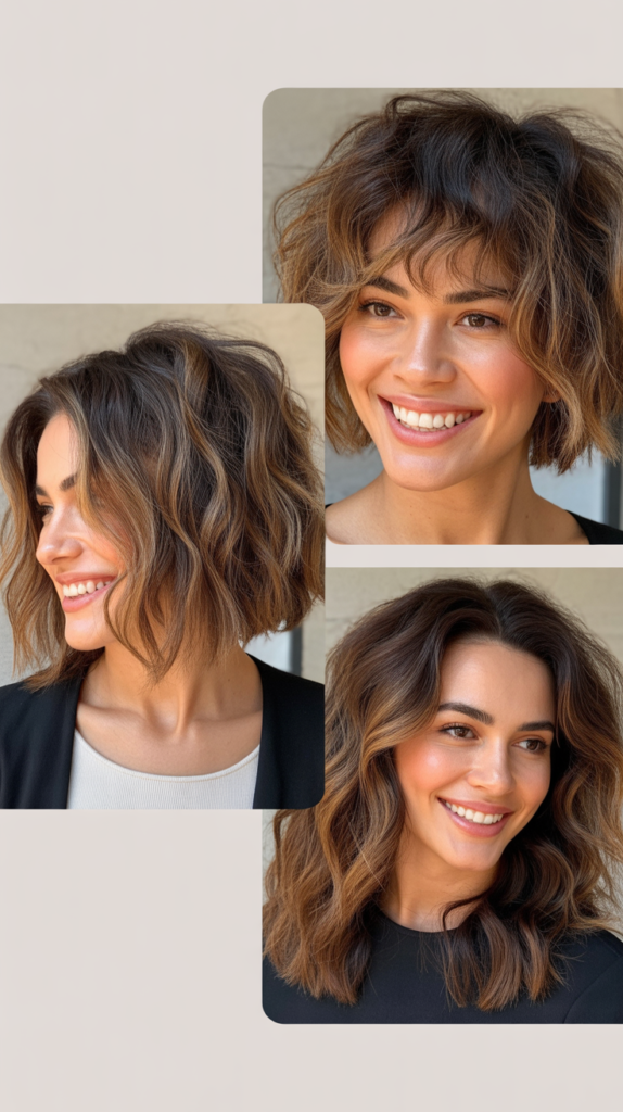 Choppy Lob With Multi-Tonal Highlights and Piecey Fringe