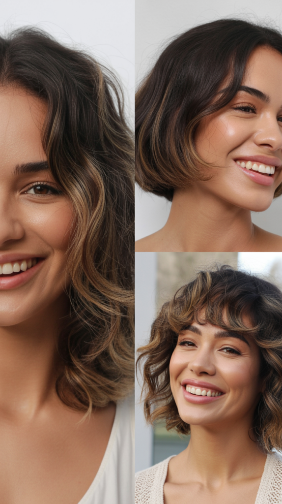 Tousled Lob With Sun-Kissed Balayage and Wispy Fringe