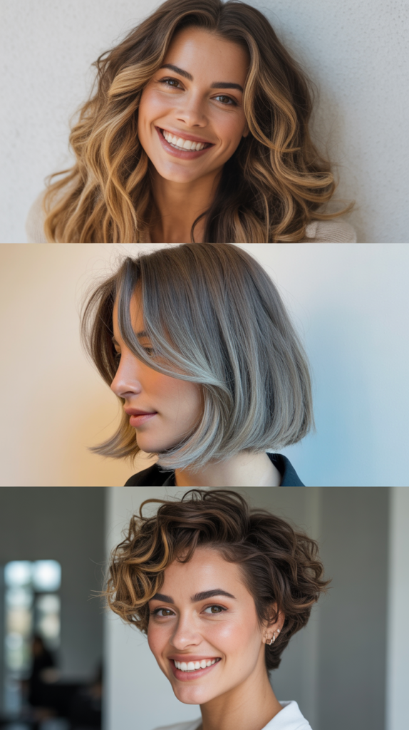 Angular Lob With Cool-Toned Balayage and Swoopy Bangs