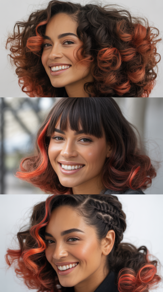 Blunt Bangs With Copper Red Highlights