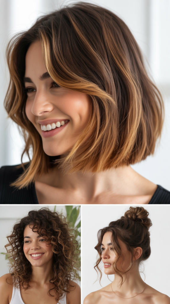 Sleek Lob With Balayage Ombré and Side Bangs