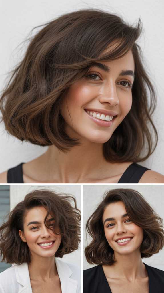Textured Long Bob with Feathered Side Bangs