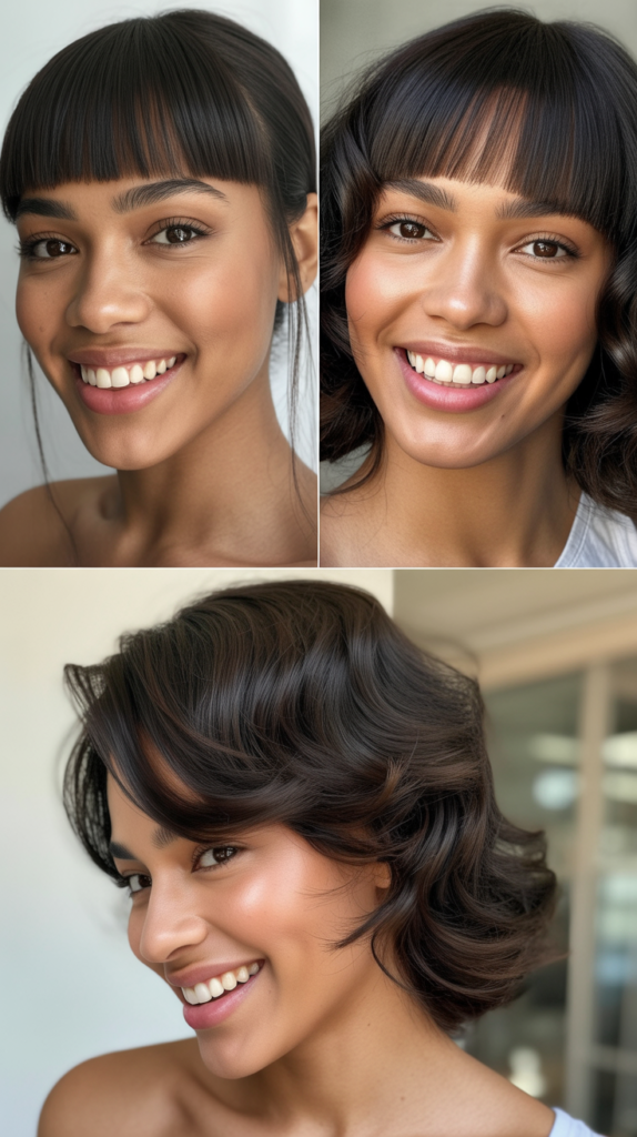 Straight-Across Bangs with V-Cut Layered Back