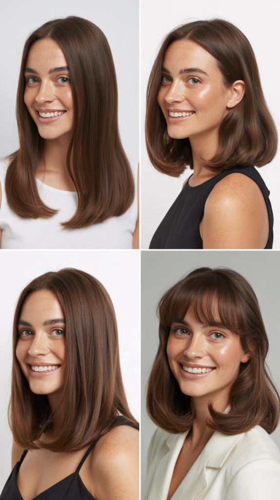 Classic Straight Long Bob With Center-Parted Curtain Bangs