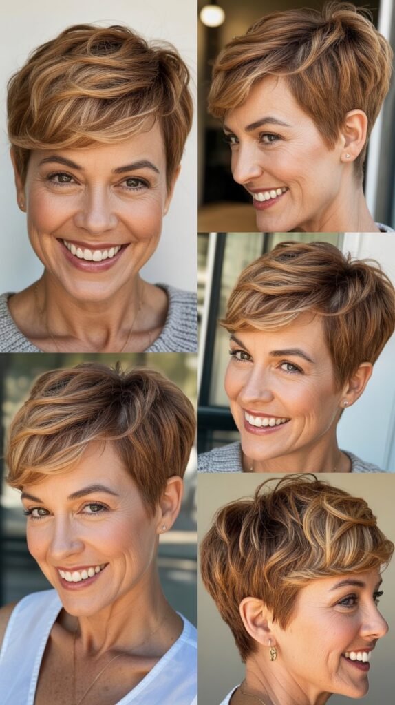 Soft Pixie With Butterscotch Lowlights