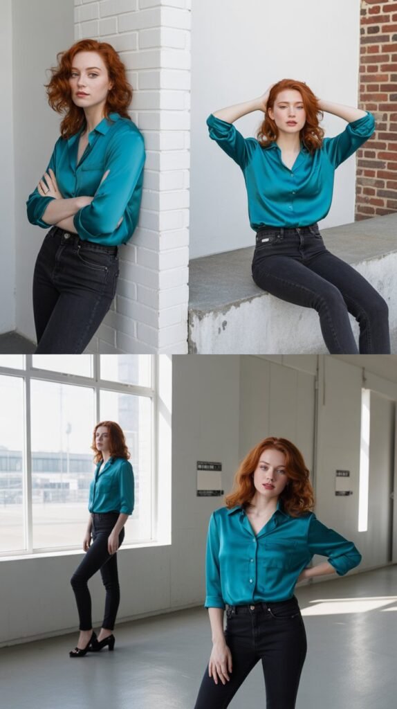Turquoise Blouse with Black Skinny Jeans
