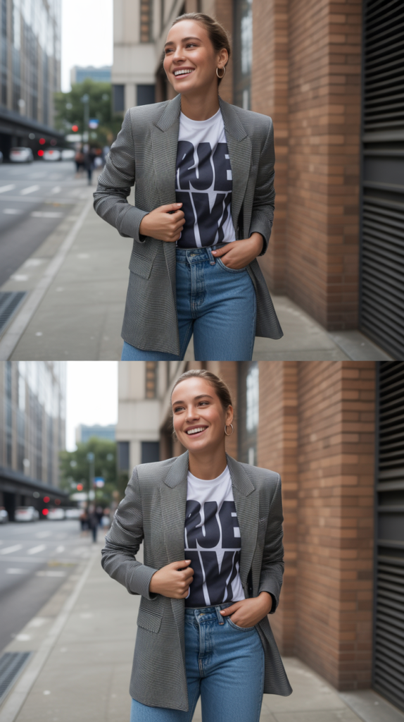 Blazer and Graphic Tee Combination