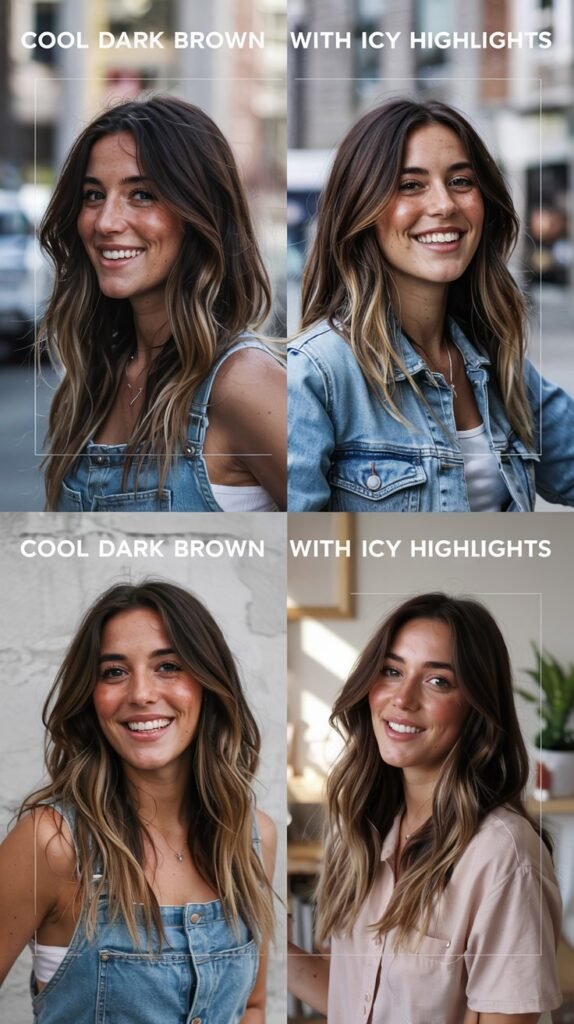 Cool Dark Brown With Icy Highlights