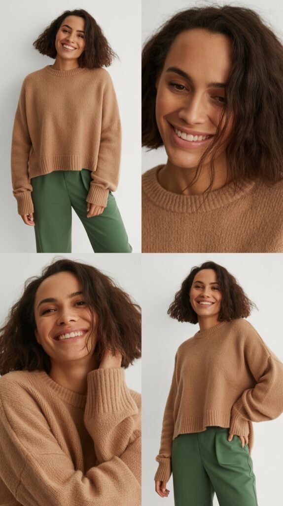 Camel Sweater with Forest Green Pants