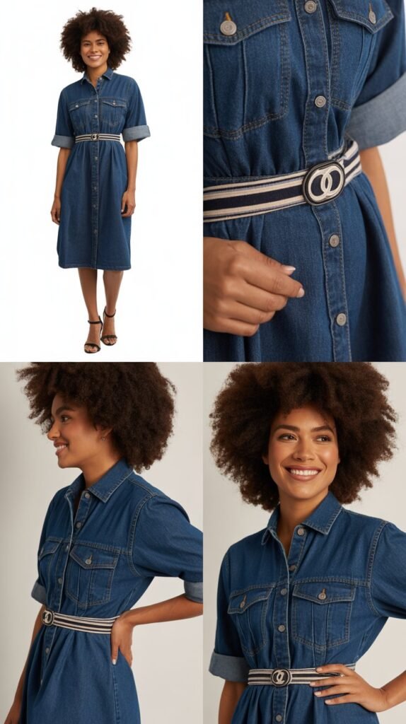 Denim Dress with Logo Belt
