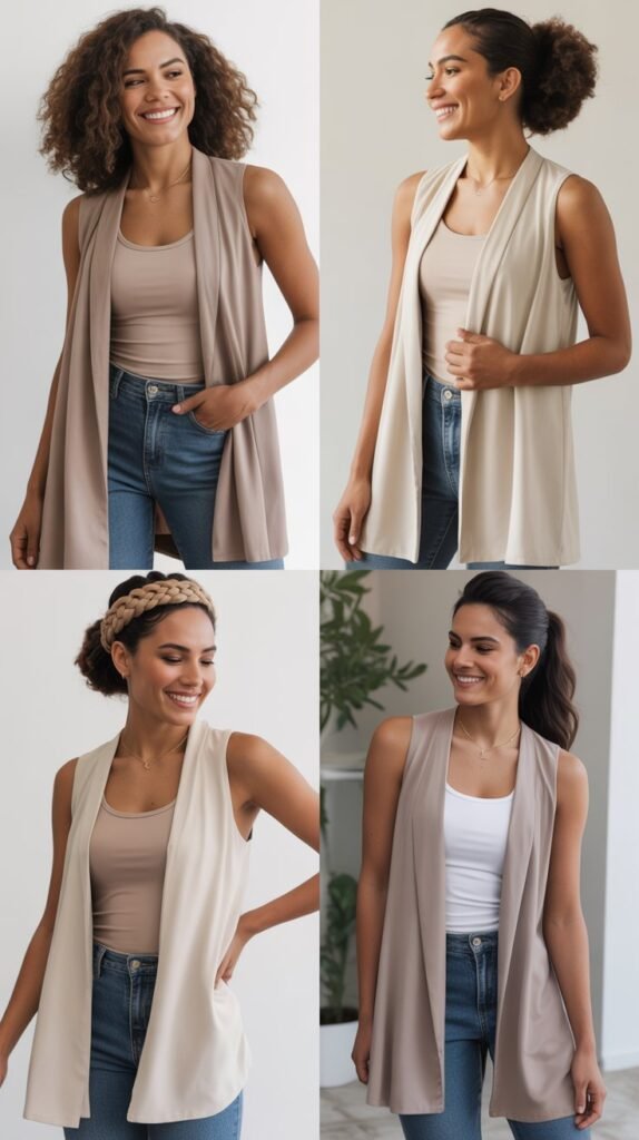  Sleeveless Duster Over Tank and Jeans