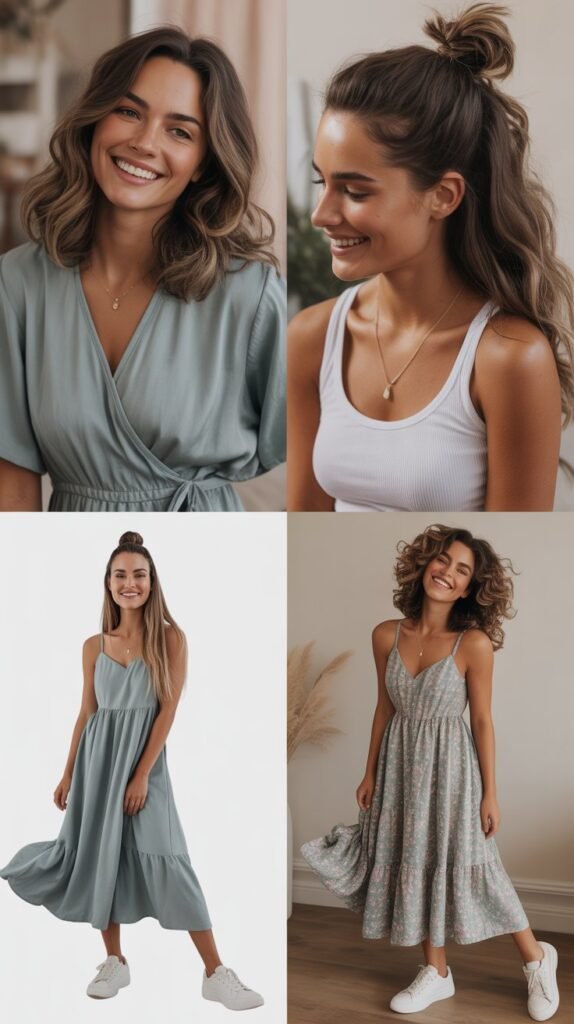 Flowy Midi Dress with Sneakers