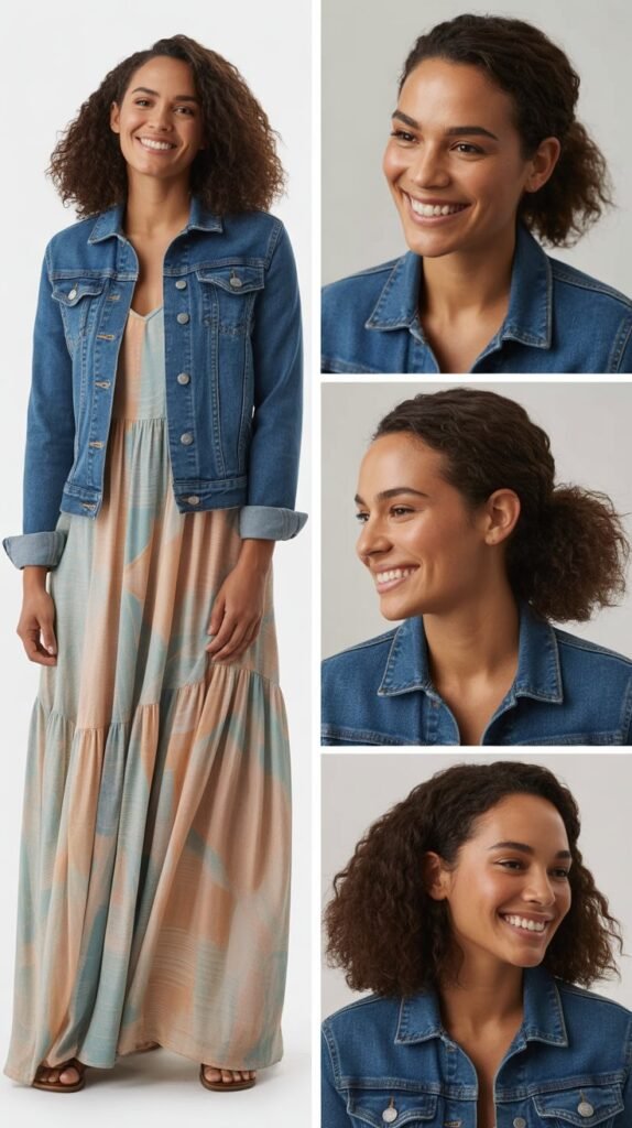 Flowy Maxi Dress with Denim Jacket