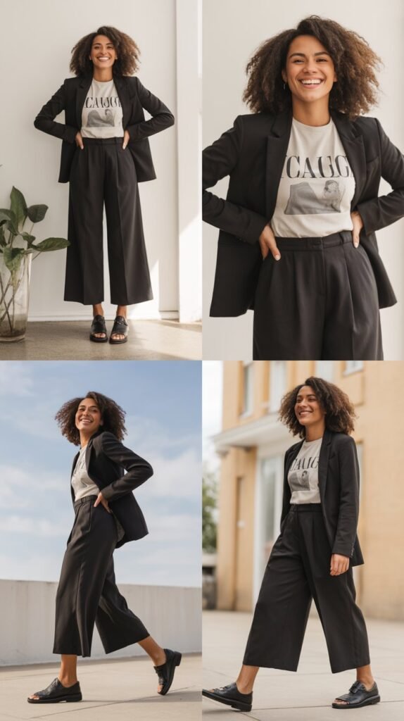  Blazer with Graphic Tee and Culottes