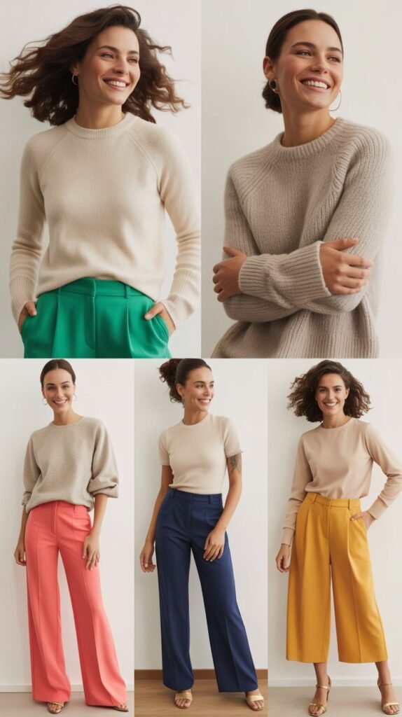 The Neutral Sweater and Colored Pants