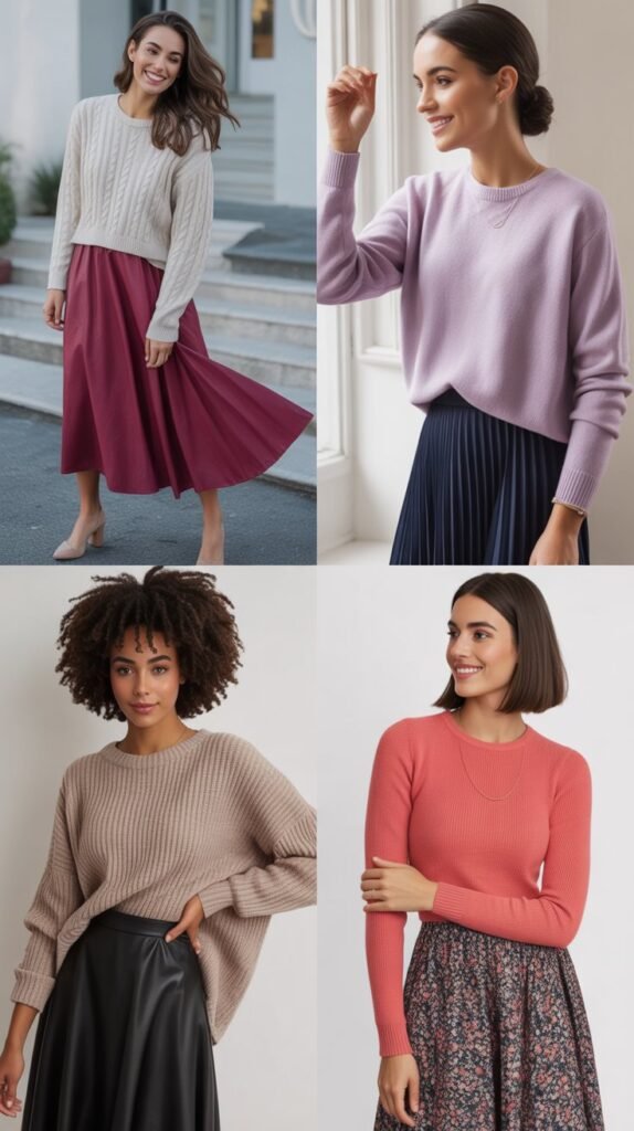Lightweight Sweater with Midi Skirt