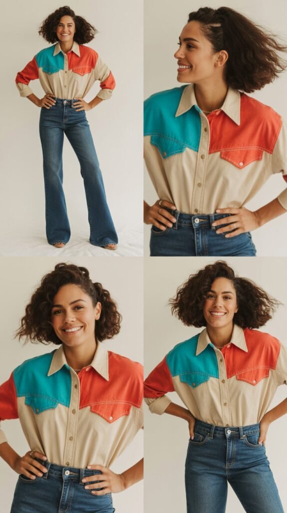 Bootcut Jeans With Colorblock Western Shirt