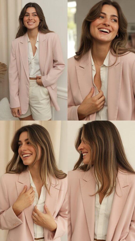 Blush Pink Blazer with White and Cream