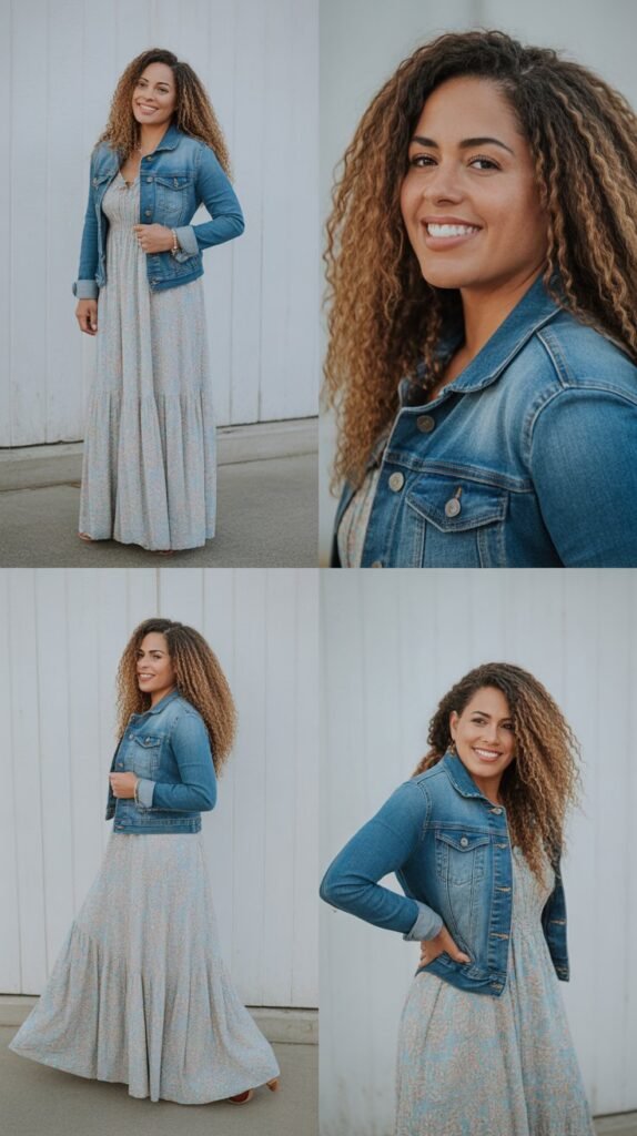 Flowy Maxi Dress with Denim Jacket