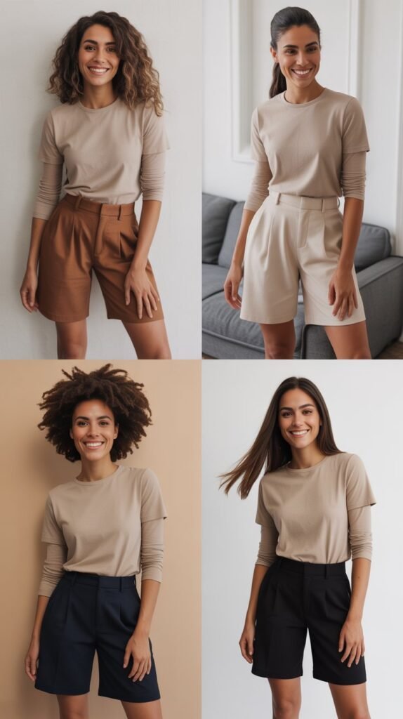 Knee-Length Shorts with Long-Sleeve Tee