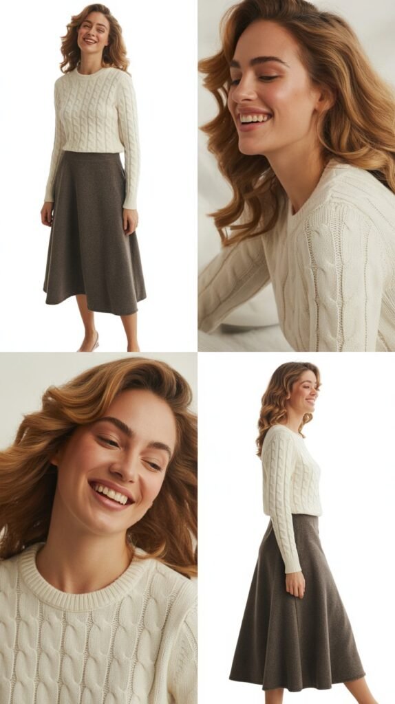 Midi Skirt with Tucked Sweater