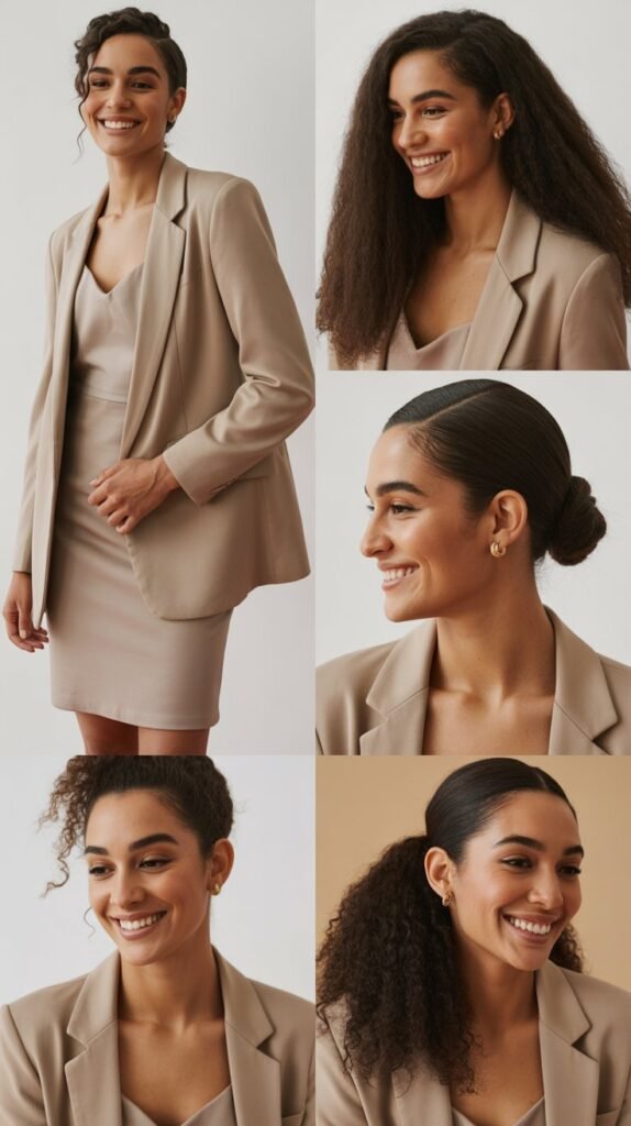 Neutral Blazer Over Matching Dress