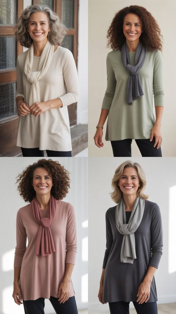 Tunic Sweater with Slim Pants and Scarf