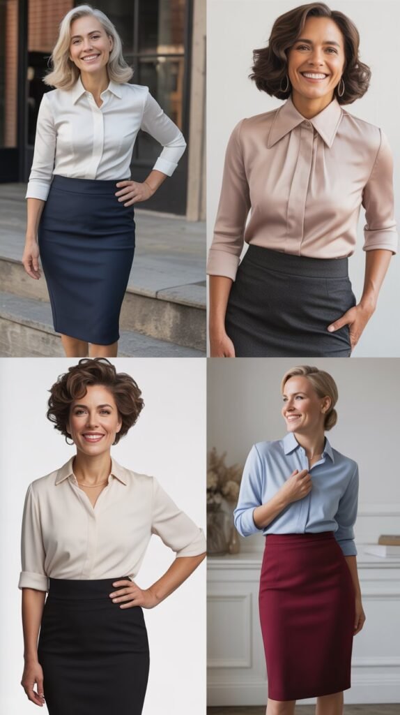  Pencil Skirt with Tucked-In Blouse