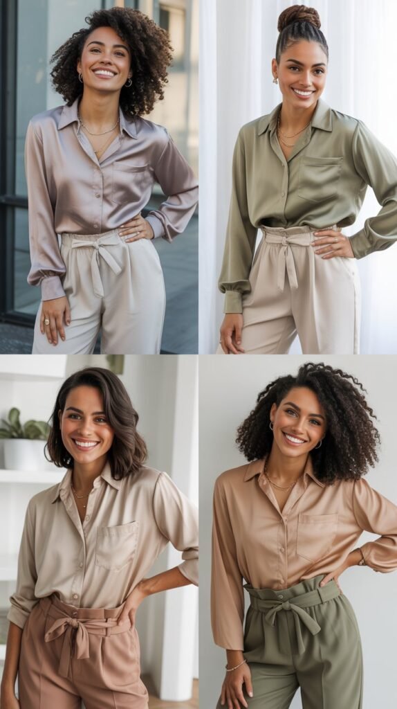 Silk Blouse with Paper Bag Waist Pants