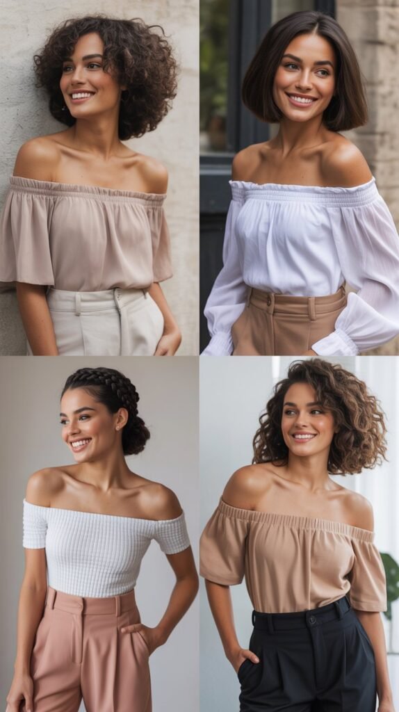 Off-Shoulder Top with High-Waisted Pants