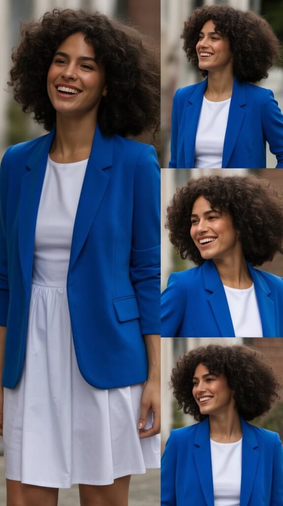 Royal Blue Blazer with White Dress