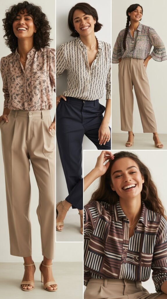Ankle Pants with Patterned Blouse