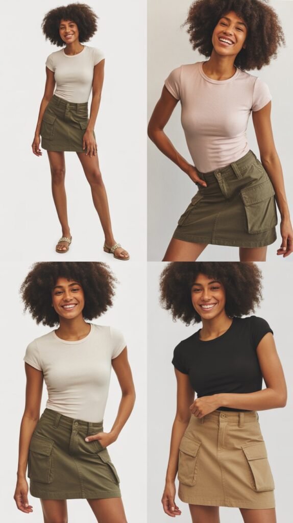 Low-Rise Cargo Skirt with Baby Tee