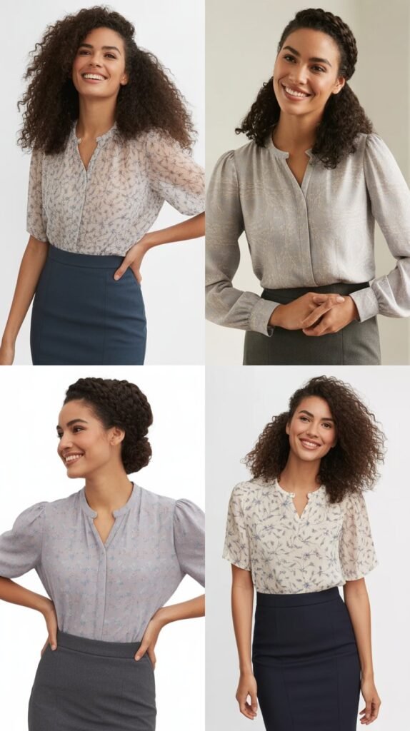 Printed Blouse with Solid Pencil Skirt