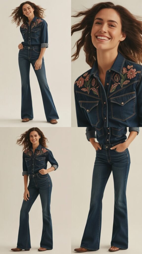 Classic Dark Wash Bootcut With Embroidered Western Shirt