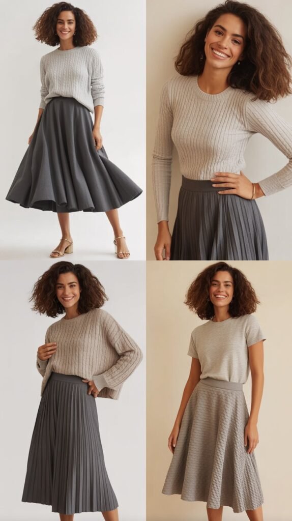 Midi Skirt with Tucked-In Knit Top
