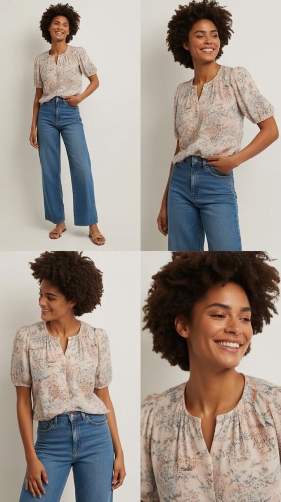 Floral Blouse with Straight-Leg Jeans