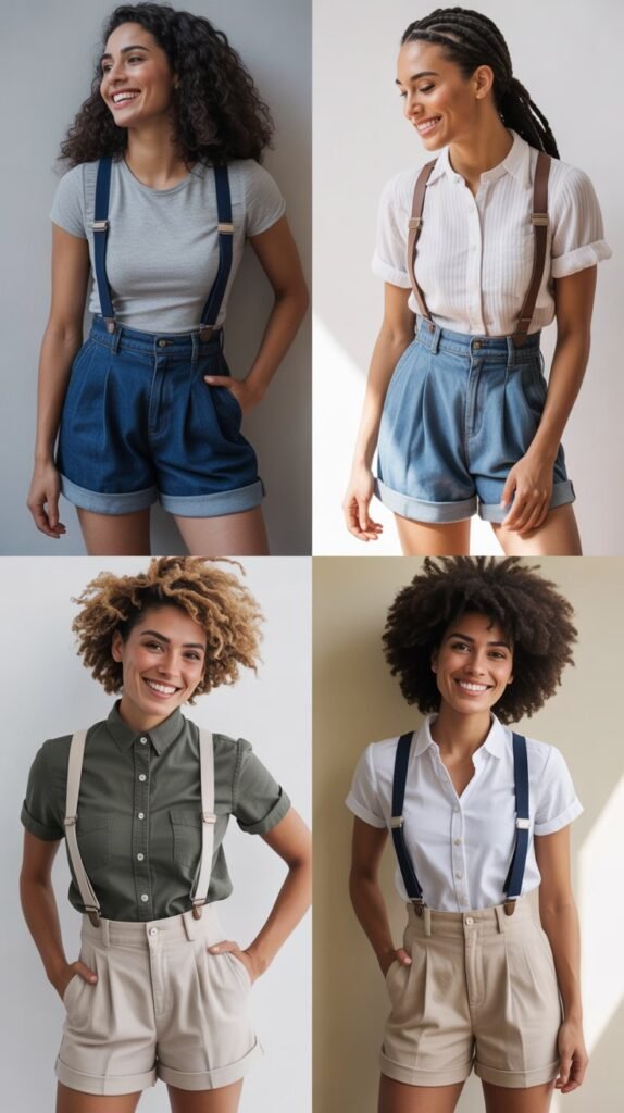 Cuffed Shorts with Suspenders