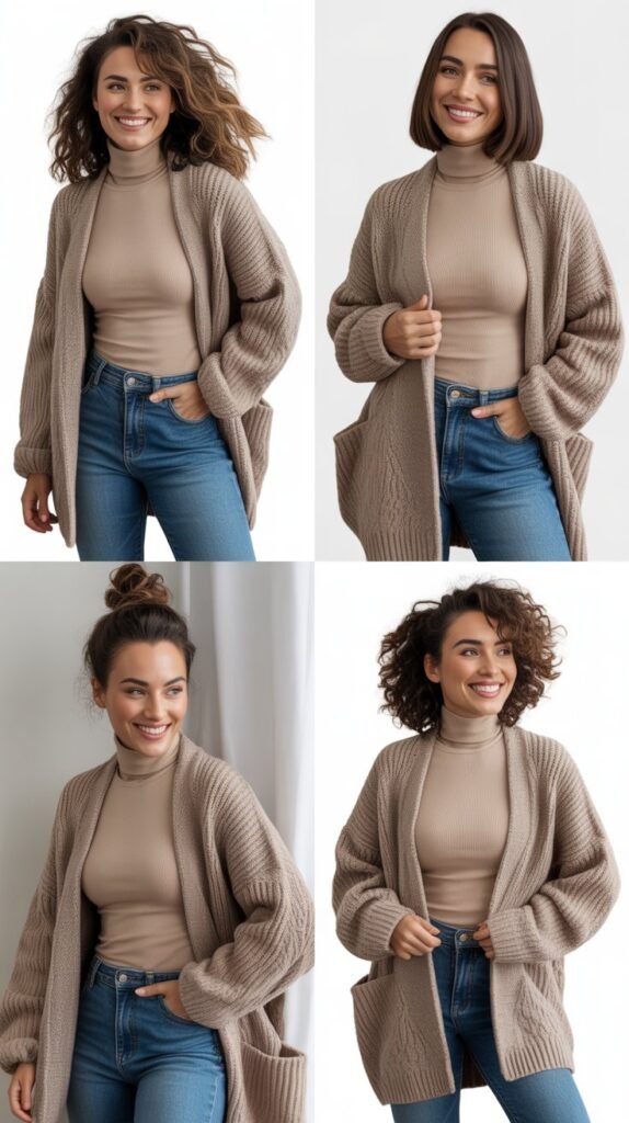 Cardigan Coat with Turtleneck and Jeans