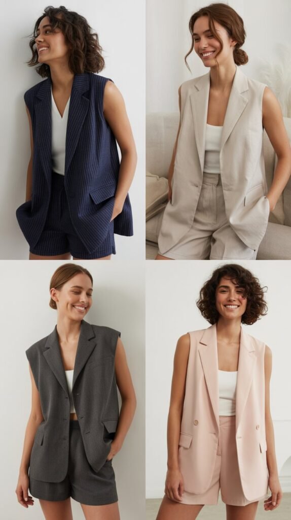 Sleeveless Blazers with Tailored Shorts