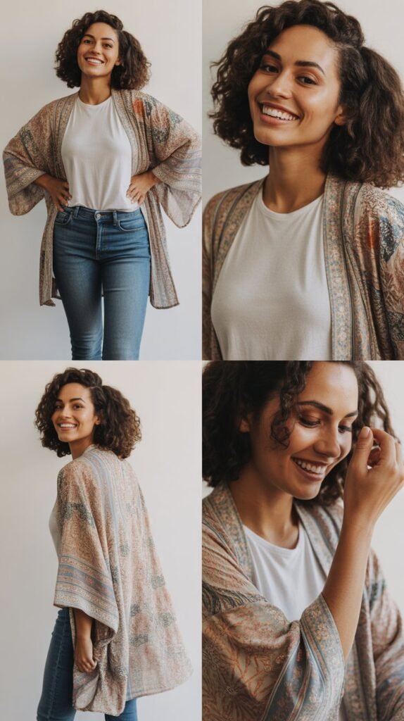  Printed Kimono Over Simple Top