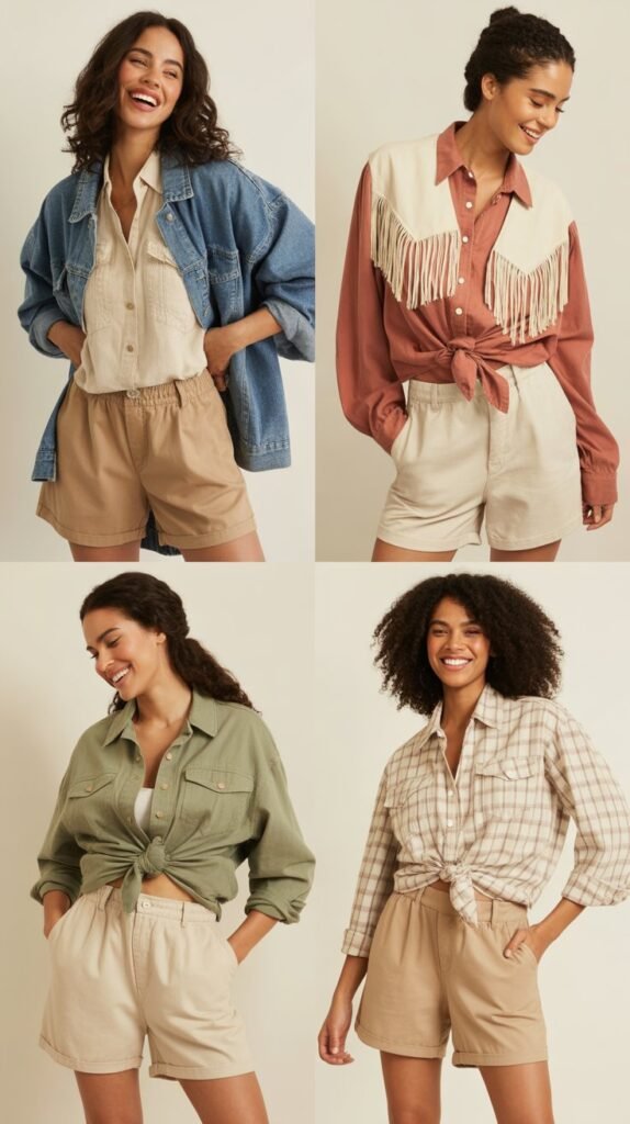  Relaxed Fit Shorts with Layered Western Tops